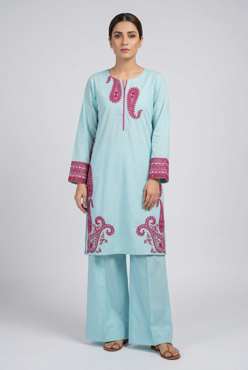 Detailed studio look with wide-leg trousers