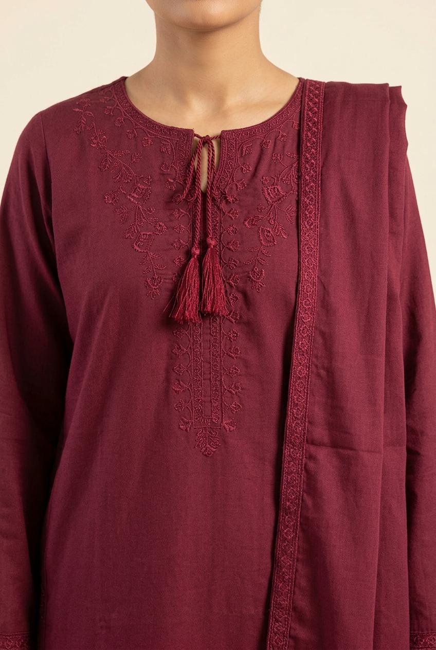Embroidery close-up on model