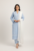 Model wearing Iris Cotton 3-Piece Summer Suit - Sky Blue